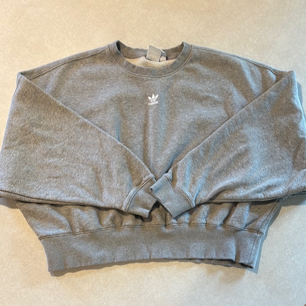 Adidas Gray Crew Neck Crop Top Sweater Cotton Blend Comfort